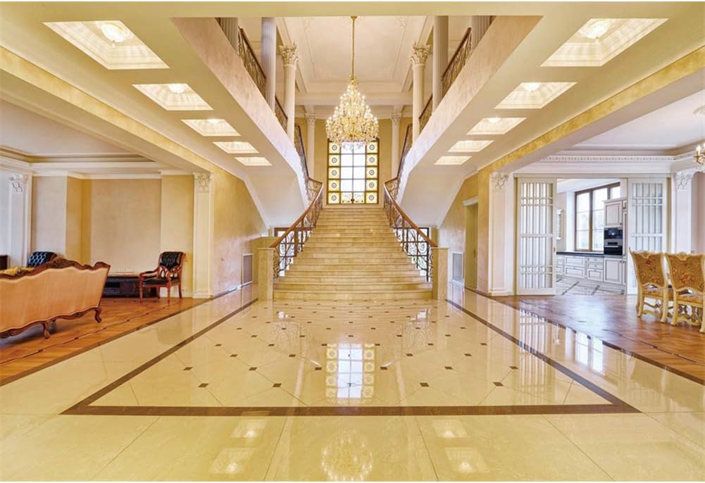 Yeele Telón de fondo de escalera de pasillo dorado, brillante, moderno, para interiores, fondo de boda para fotografía, iglesia gótica, palacio