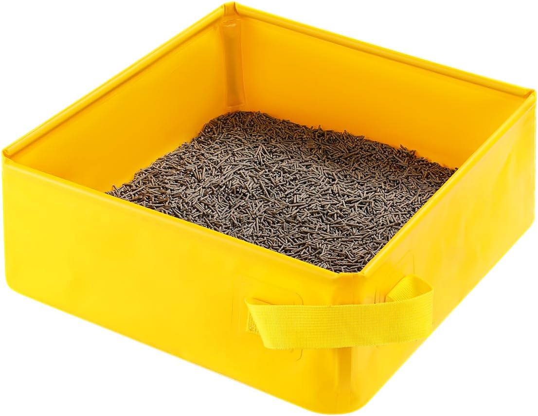 Caja de arena portátil de viaje para gatos con asas, caja de arena portátil para gatos sin fugas, bandeja abierta para gatos para acampar al aire