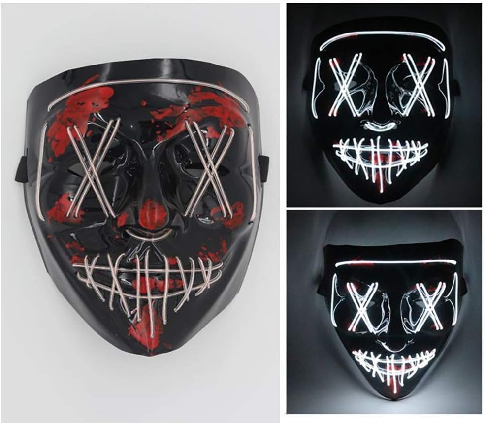 Máscara de miedo de Halloween con luz LED, máscara de purga LED, máscara de purga LED, alambre de luz para festivales, cosplay, disfraces, fiestas