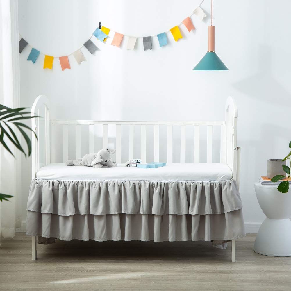 JSD Falda de cama para cuna, con volantes, de doble capa, microfibra cepillada, para cuna, para bebé, niño, color gris, 14 pulgadas