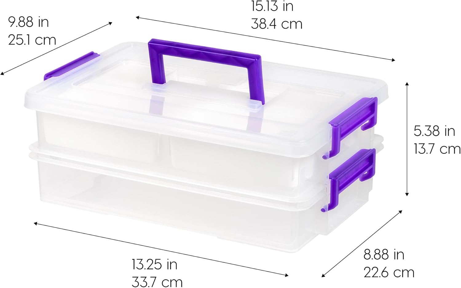 IRIS USA – Contenedores de almacenamiento apilables y de 2 capas de 9.4 cuartos de galón con tapa a granel y 4 divisores extraíbles, para