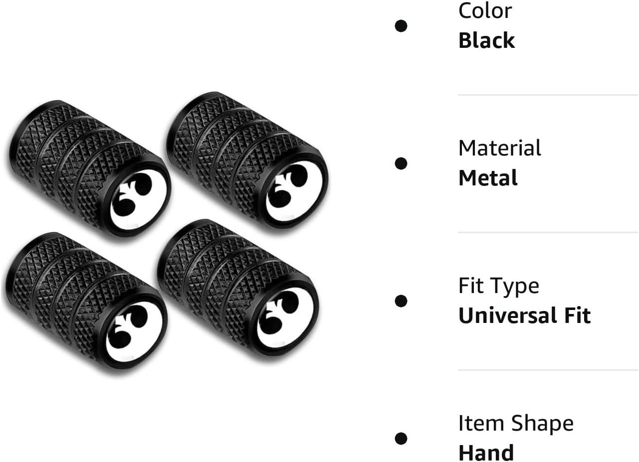 4 tapas de válvula de automóvil de Star War, cubierta de válvula de neumático de metal, color negro, resistente a la corrosión, universal para