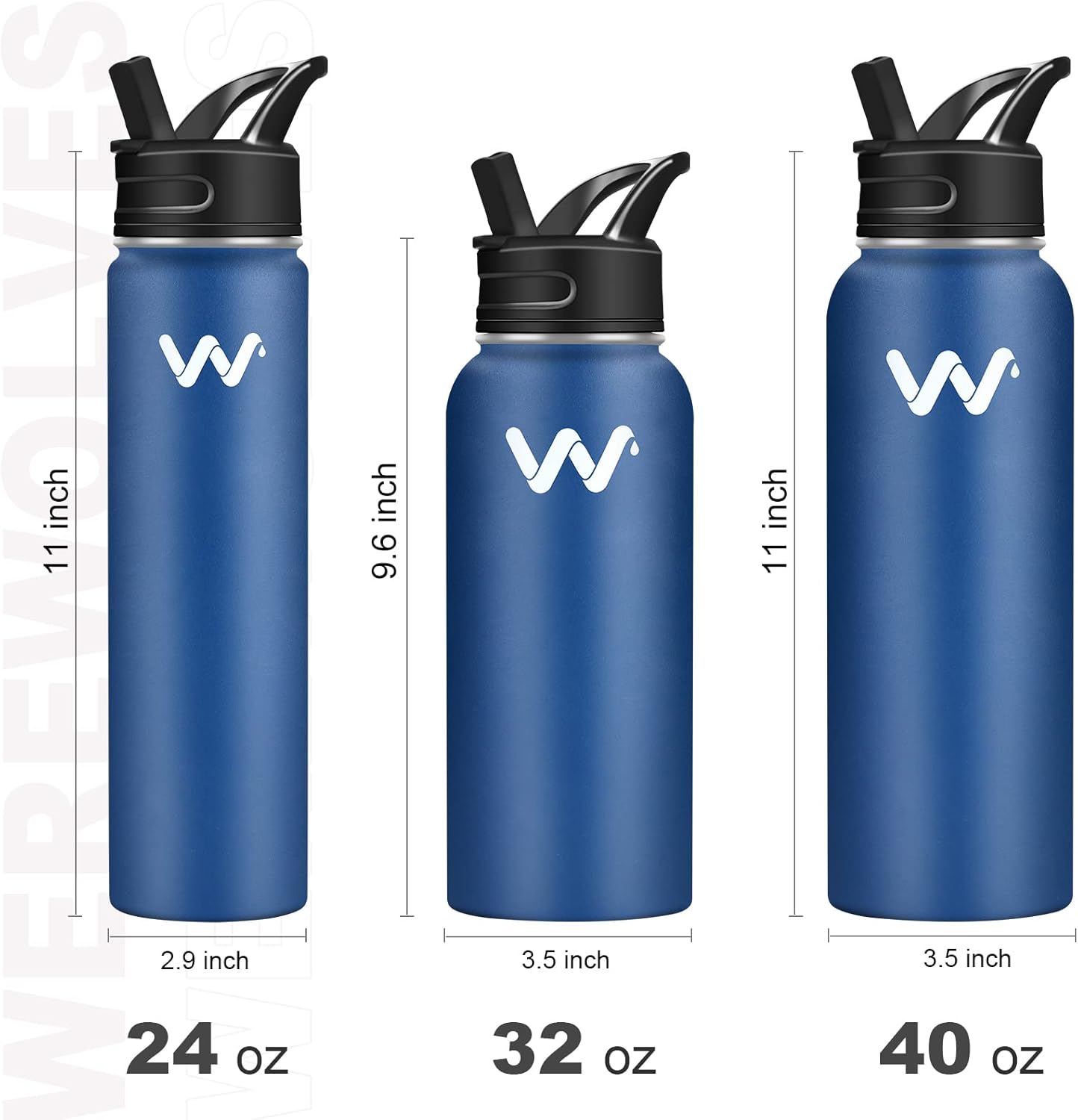 WEREWOLVES Botella de agua aislada con asas de paracaídas, correa, tapa de popote y tapa de boquilla, botella de agua reutilizable de boca ancha al