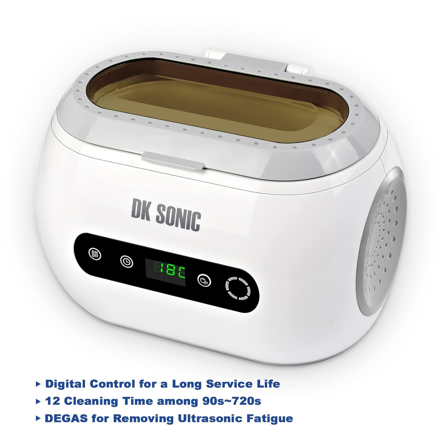 DK SONIC Limpiador ultrasónico de 42 KHz con temporizador digital y cesta para joyas, anillo, anteojos, dentadura, correa de reloj, monedas,