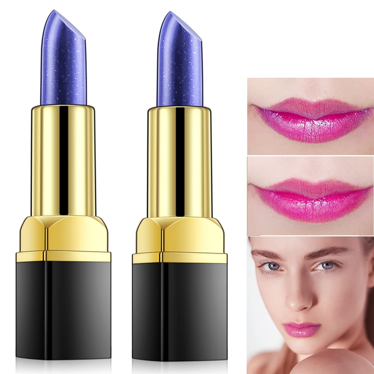 MEICOLY 2 lápices labiales azules brillantes, lápiz labial mágico que cambia de color, Labiales Magicos nutritivo bálsamo labial tintado labial,