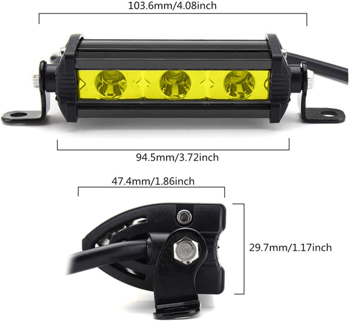 Willpower Barra de luz LED amarilla, 4 unidades, 4 pulgadas, 15 W, luz antiniebla de conducción delgada, luz todoterreno impermeable para SUV, ATV,