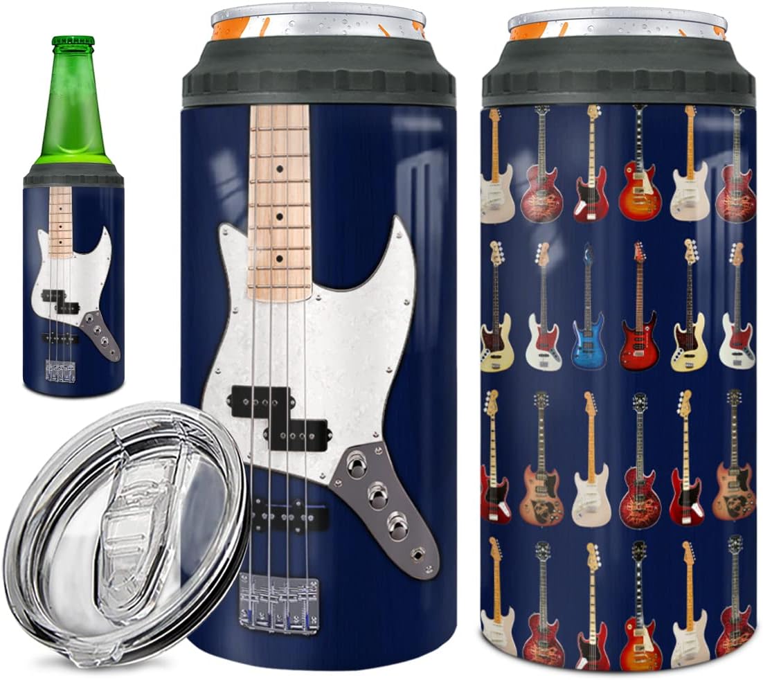 wowcugi Regalos de guitarra, vaso de guitarra eléctrica, enfriador de latas, 4 en 1, regalos de guitarrista, tazas de café con aislamiento de acero