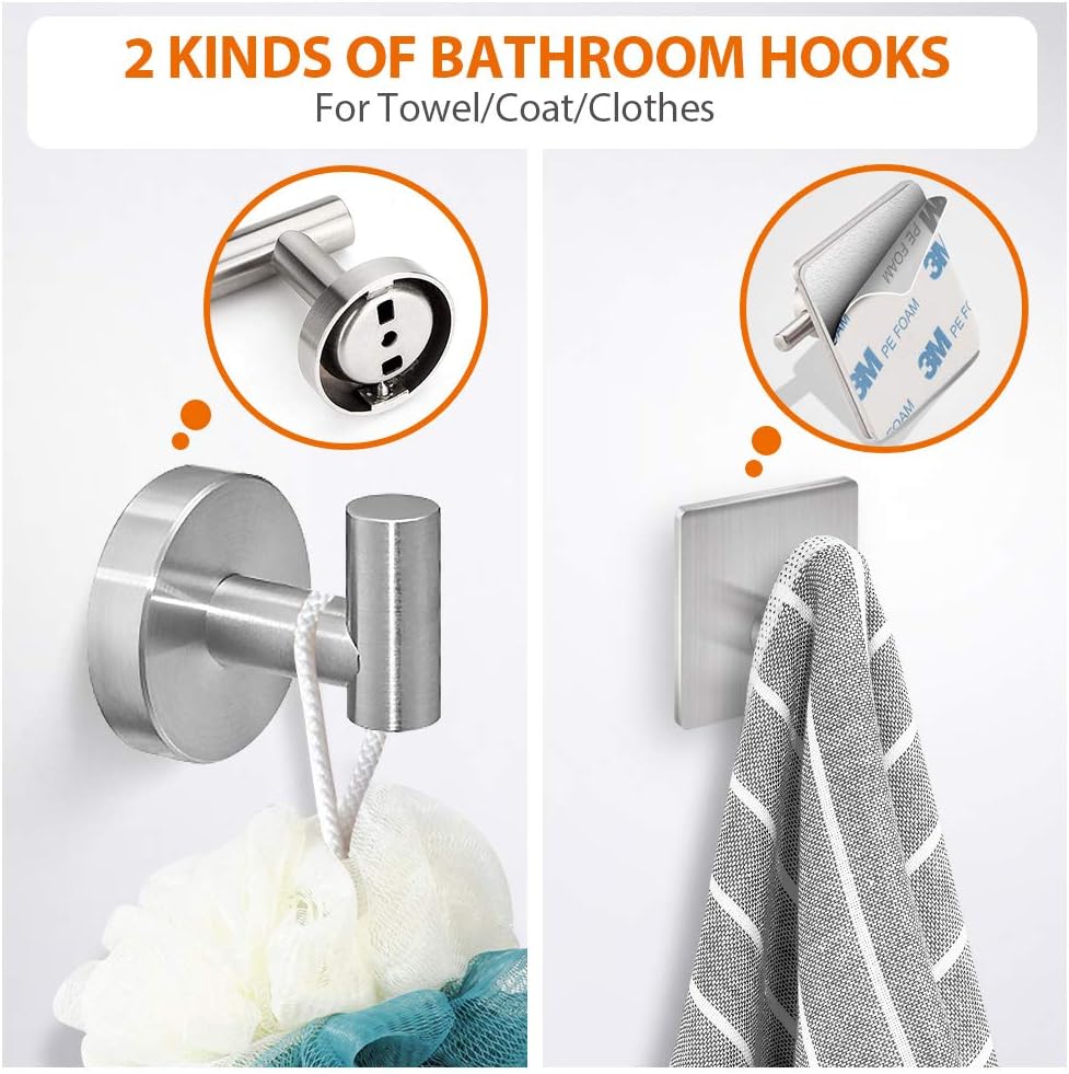 Tudoccy Juego de 5 piezas de accesorios de baño de acero inoxidable SUS304 de níquel cepillado redondo montado en la pared, incluye barra de toalla
