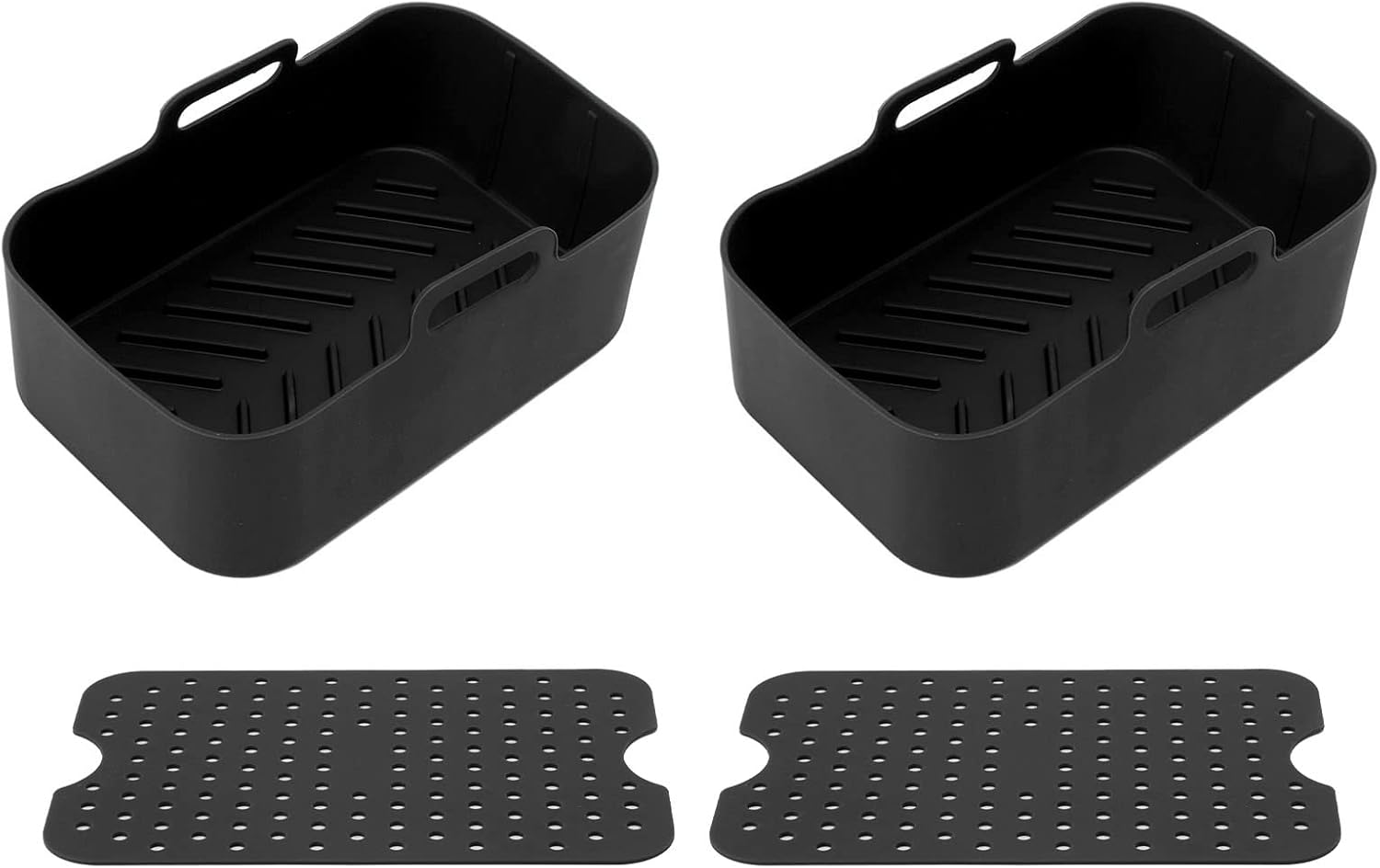 Juego de 2 cestas y tapetes de silicona para freidora, reutilizables, antiadherentes, resistentes al calor, rectangular, accesorios para horno de