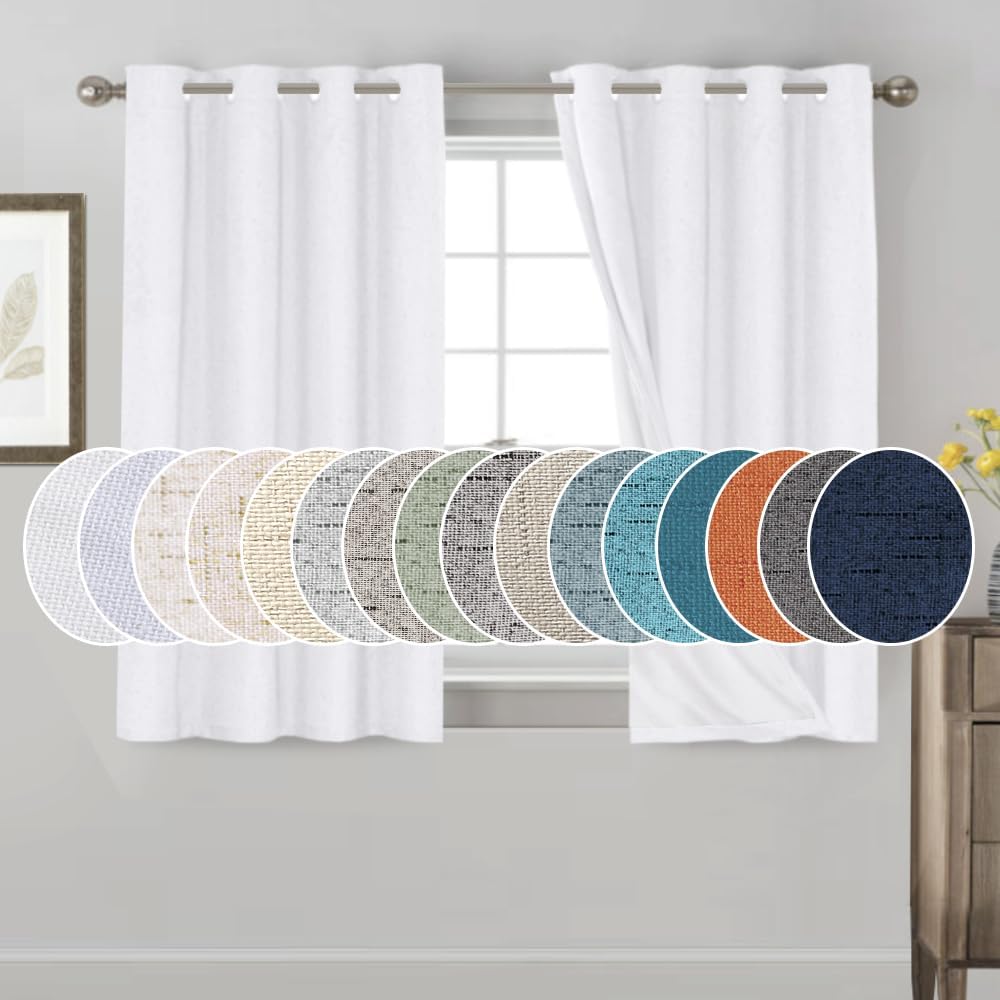 PrinceDeco Primitive – Cortinas opacas 100% de lino texturizado para dormitoriosala de estar, cortinas opacas de 54 pulgadas de largo, cortinas de