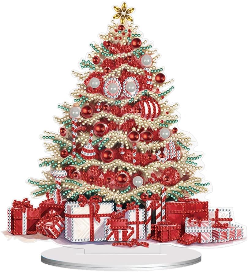 Orgone Kit de adornos de escritorio de árbol de Navidad para adultos, pintura acrílica por números, decoración de Navidad de escritorio, kit de
