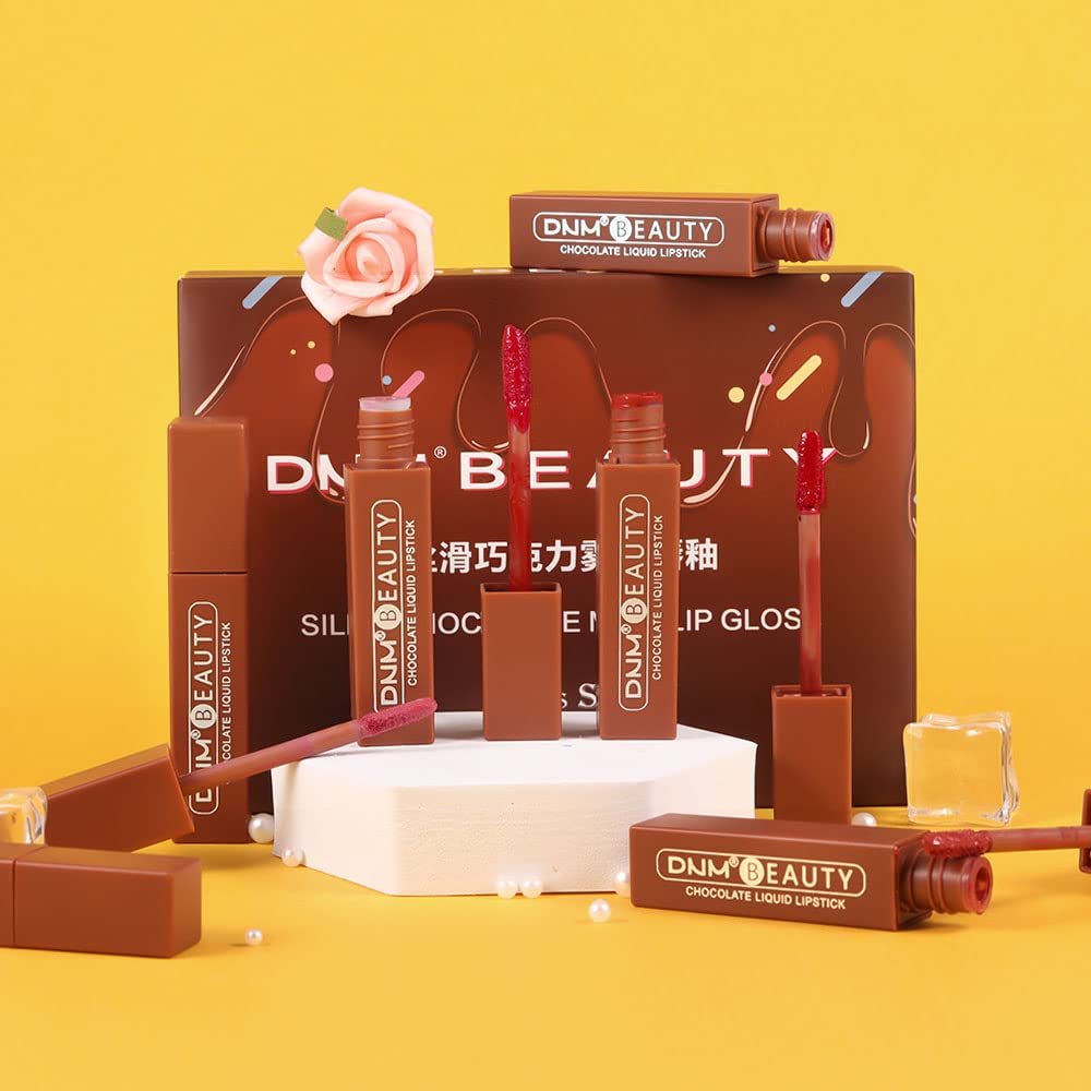 Juego de 6 lápices labiales líquidos de color chocolate mate, brillo de labios, para mujeres, color rojo oscuro profundo, 24 horas de permanencia en