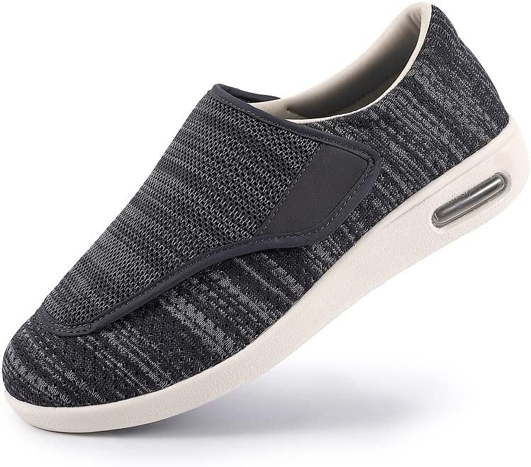 Zapatos para diabéticos para hombres, zapatos anchos para hombres mayores, cierre ajustable, ligeros, transpirables, pies hinchados, tenis para