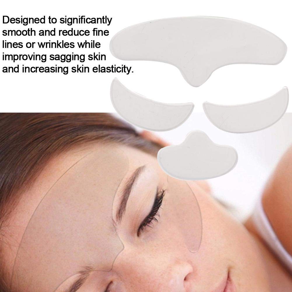 4 parches antiarrugas de silicona, reutilizables para frente y barbilla, almohadillas antiarrugas de silicona para el cuidado de la piel,