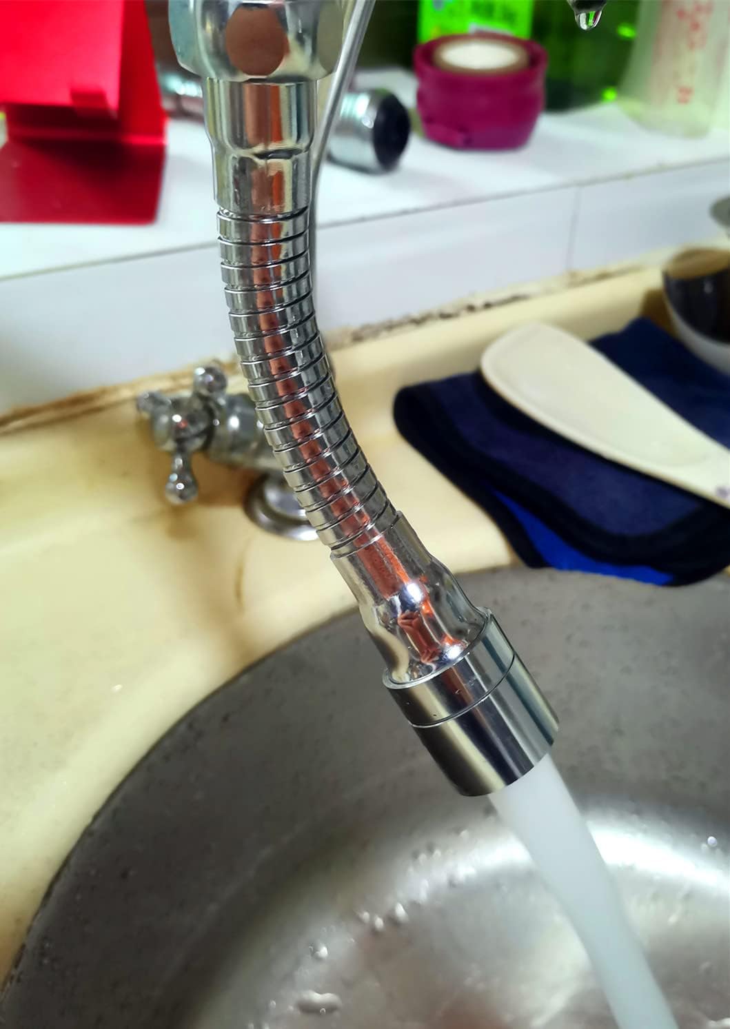 Pulverizador de grifo de manguera de metal de 7 pulgadas con cuello de ganso para fregadero de cocina, cromo pulido para agua fría y caliente