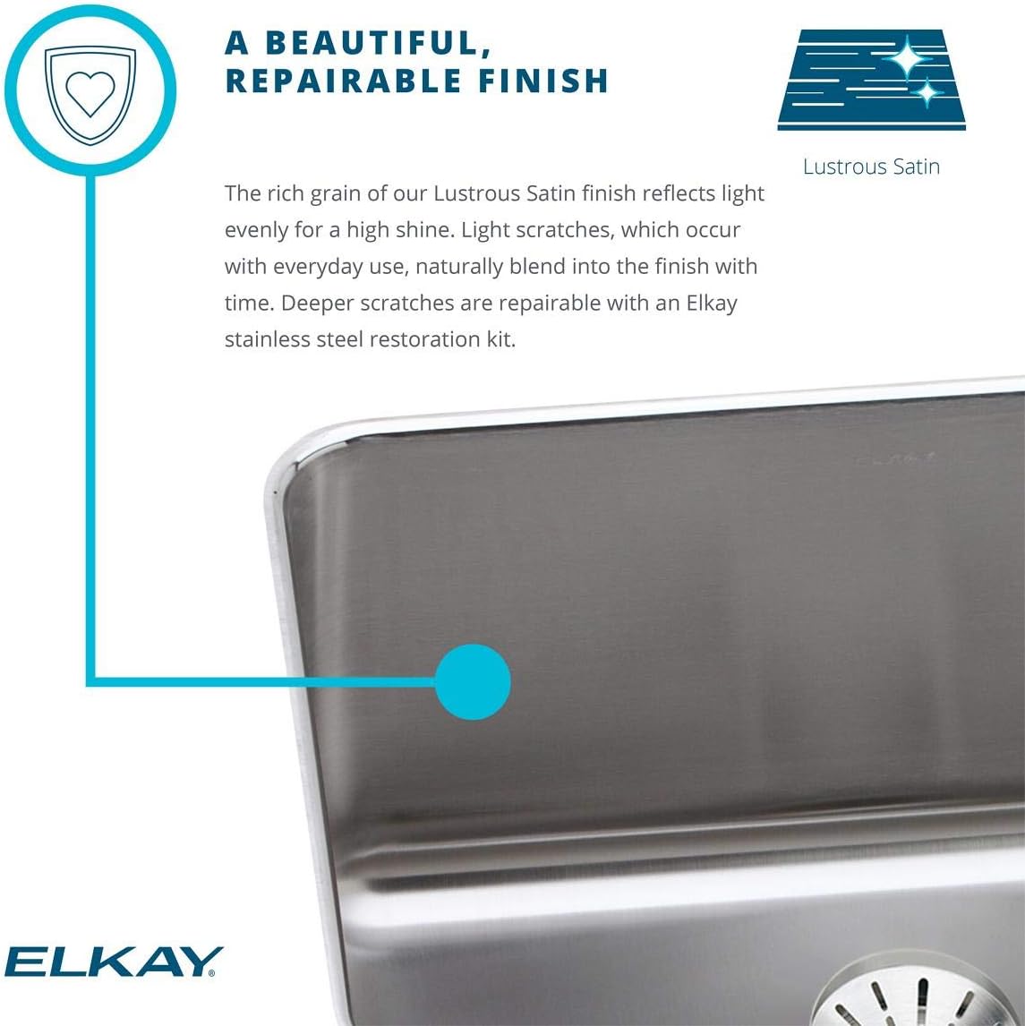 Elkay Lustertone ELUH281612 – Fregadero de cocina de acero inoxidable con un solo tazón