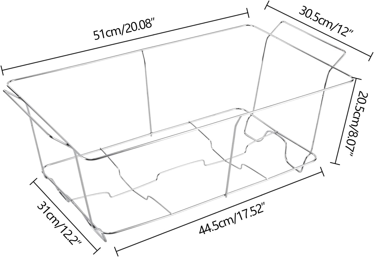 Paquete de 24 platos para bufé, estantes de alambre para rozar, soporte rectangular de tamaño completo, soporte apilable para rozar, marco cromado,