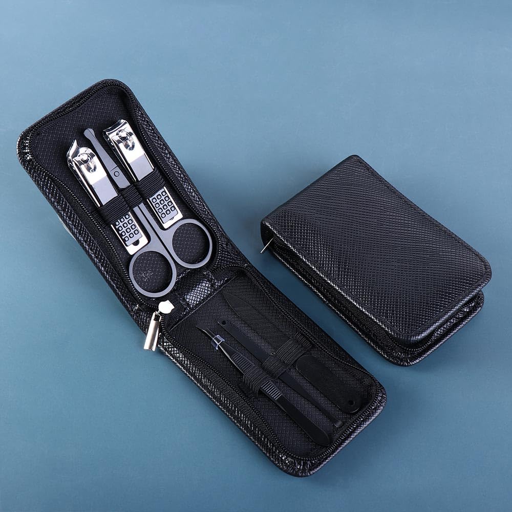 Juego de manicura de 4 piezas6 piezas, herramientas profesionales de uñas con estuche de viaje negro, bolsa con cremallera, tijeras de uñas, juego