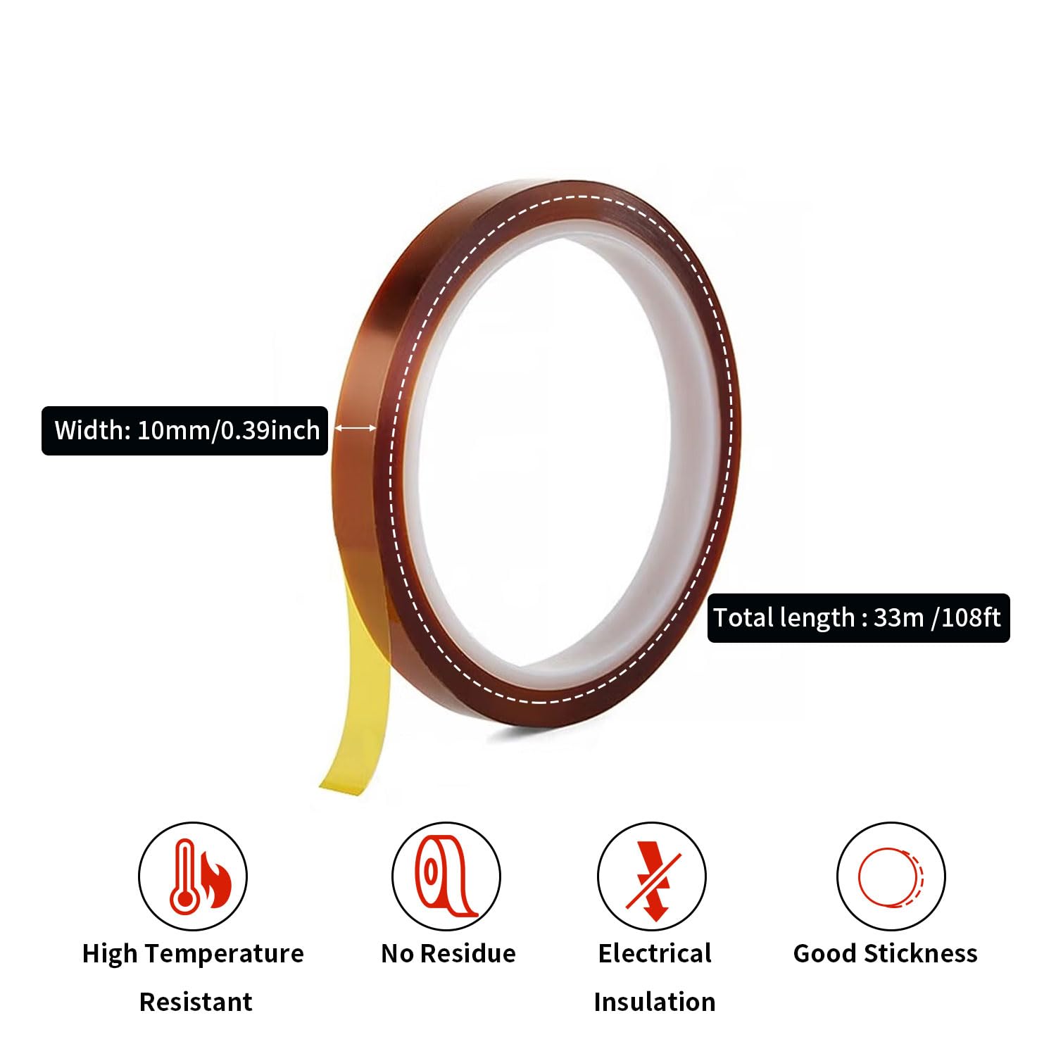 VCHOMY Cinta de calor para sublimación, prensa de calor, poliimida de transferencia de calor, 500 , resistente a altas temperaturas, Kapton, cinta