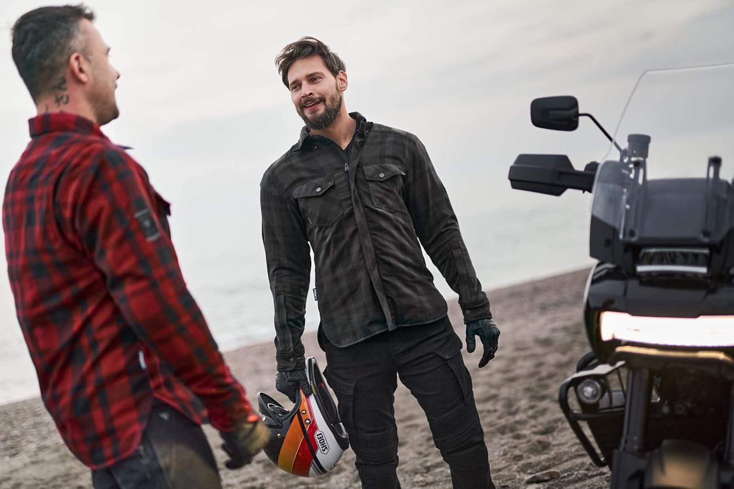 SHIMA RENEGADE MEN 2 Camisa de motocicleta para hombre  Chaqueta de franela de motociclista a cuadros blindados con fibra QL  Aramida y capa de
