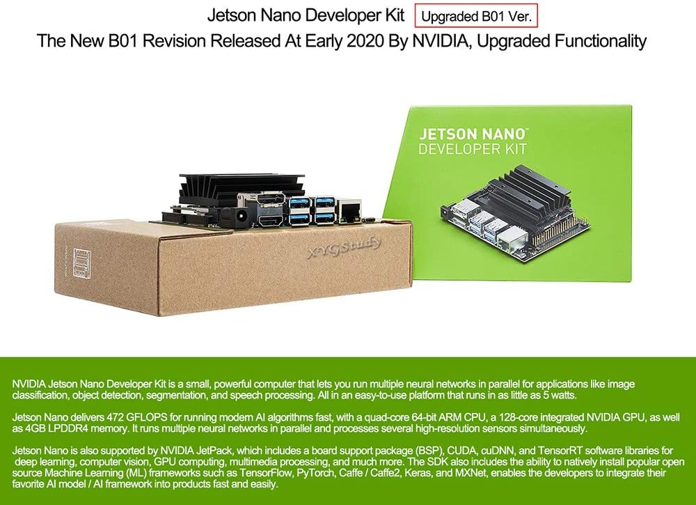 Jetson Nano Developer Kit (B01) Pequeña computadora potente para placa de desarrollo de IA + pantalla LCD IPS táctil HDMI de 7 pulgadas, micro