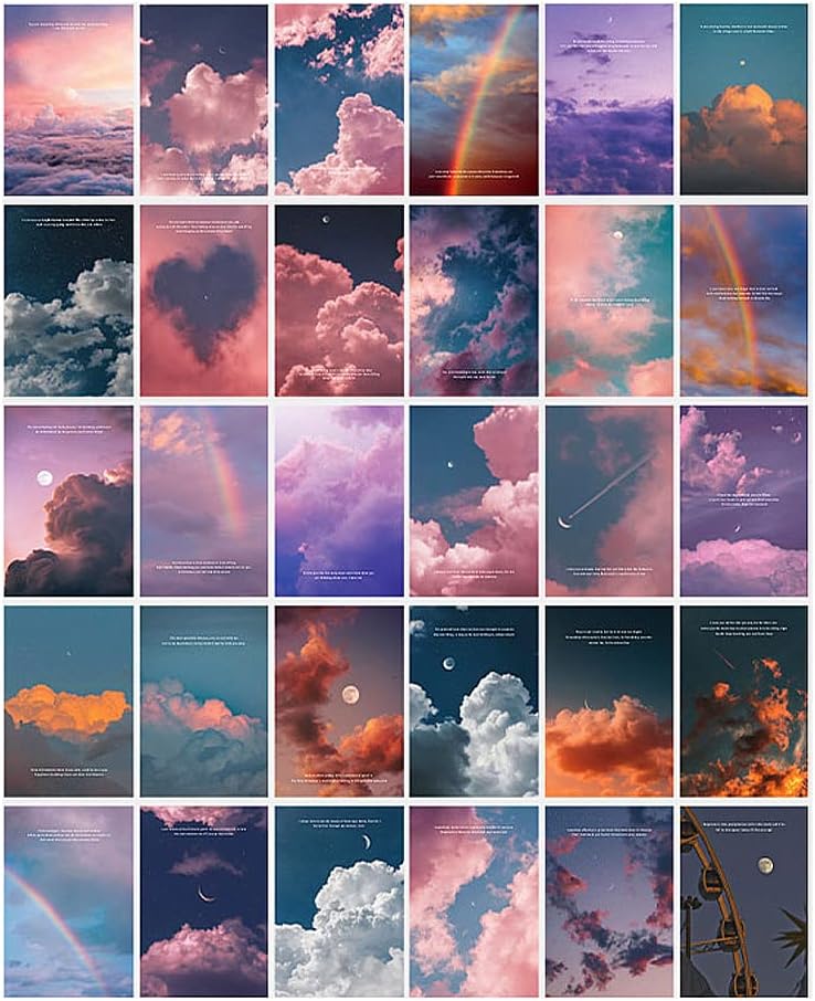 XKANG 30PCS Single sided Sky Clouds Wall Collage Kit,Aesthetic Room Posters Decor Pictures for Teen Girls,Decorations for Living Room,Bedroom,Dorm,