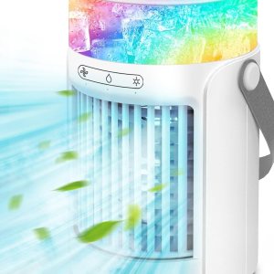 Ventilador de aire acondicionado portátil, 3 velocidades de viento, enfriamiento rápido, 7 colores y temporizador de 246 horas, enfriador de aire Ventilador de aire acondicionado portátil, 3 velocidades de viento, enfriamiento rápido, 7 colores y temporizador de 246 horas, enfriador de aire