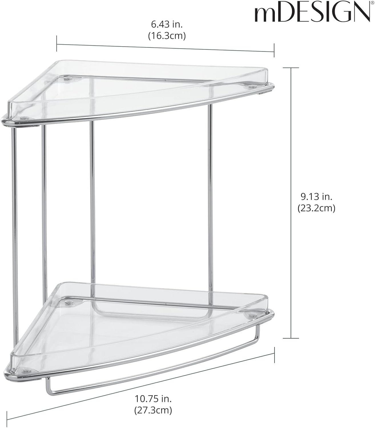 mDesign Organizador de estante de esquina independiente de acero y plástico con almacenamiento de 2 niveles para baño, tocador, gabinete, mostrador,