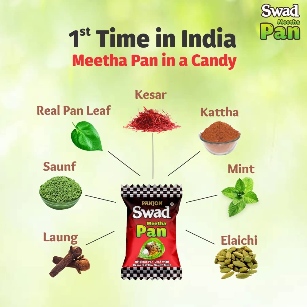 Swad Meetha Pan Candy & Swad Digestive Toffee Masala Chocolate (17.64 oz Paan Tarro, 50 Regular Pack) 2 unidades