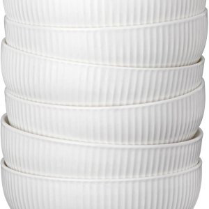 Artena Juego de 6 cuencos de cerámica para cereales de 26 onzas, cuencos de sopa en relieve, cuencos blancos para cocina, cuencos de cena de 6 Artena Juego de 6 cuencos de cerámica para cereales de 26 onzas, cuencos de sopa en relieve, cuencos blancos para cocina, cuencos de cena de 6
