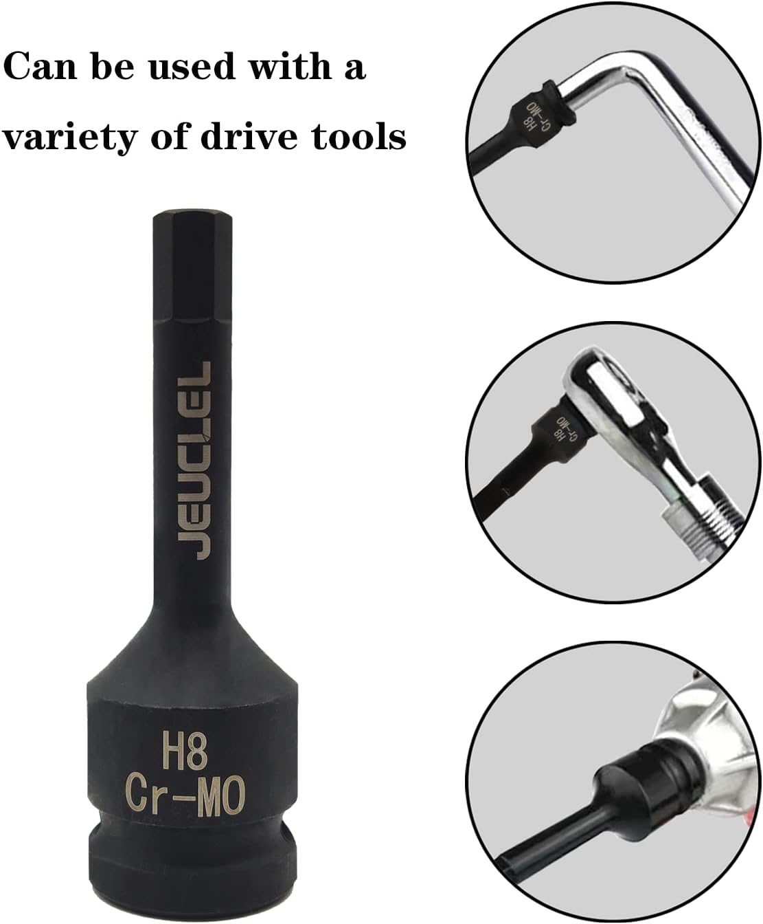 0.315 in Hex Impact Bit Socket, H8 12-Inch Impact Drive Allen Socket, Cr-Mo Acero Alargar Hex Destornillador Adaptador