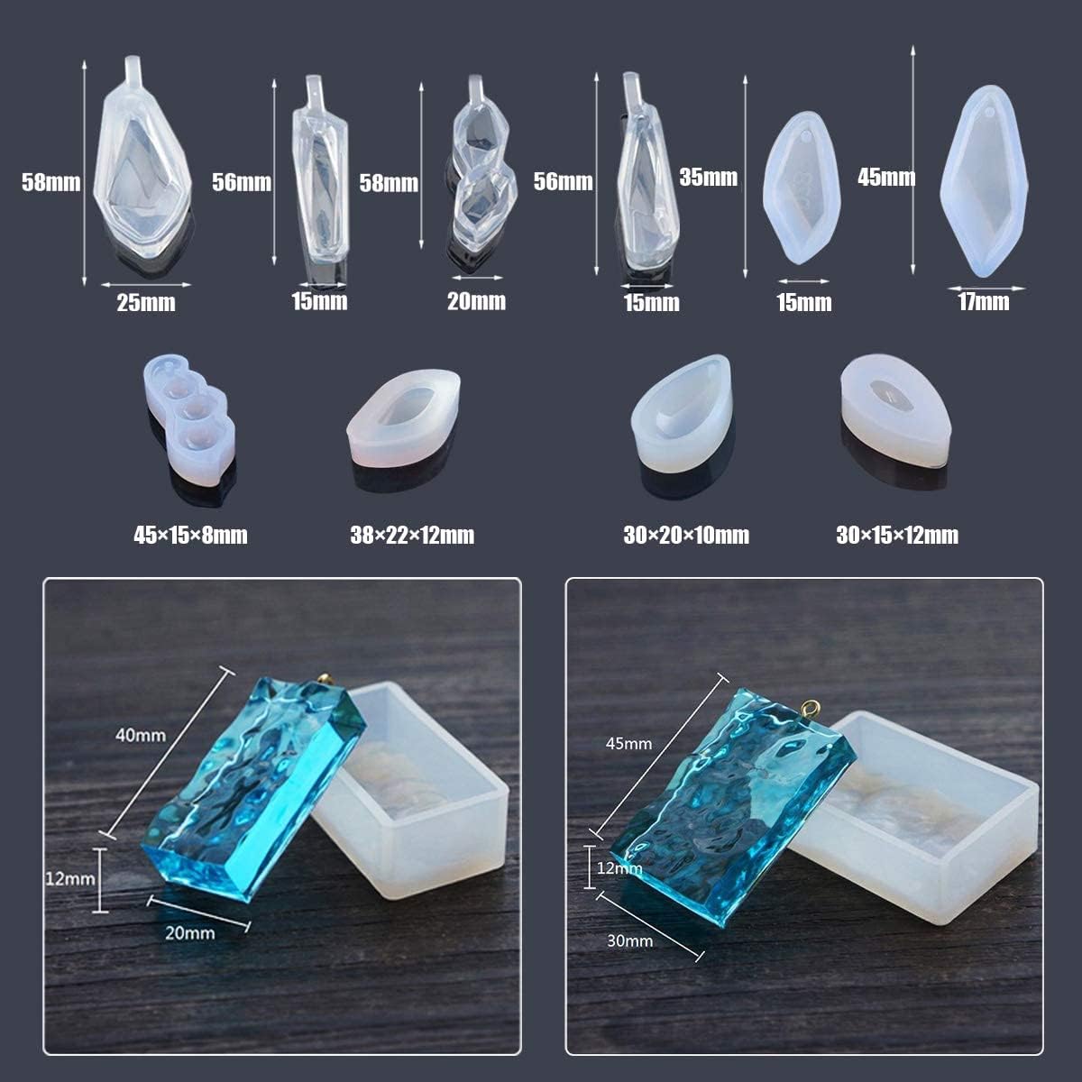 Woohome Juego de 43 moldes de silicona transparentes para joyería, juego de moldes de fundición de ondas de agua, incluye 22 moldes de fundición de