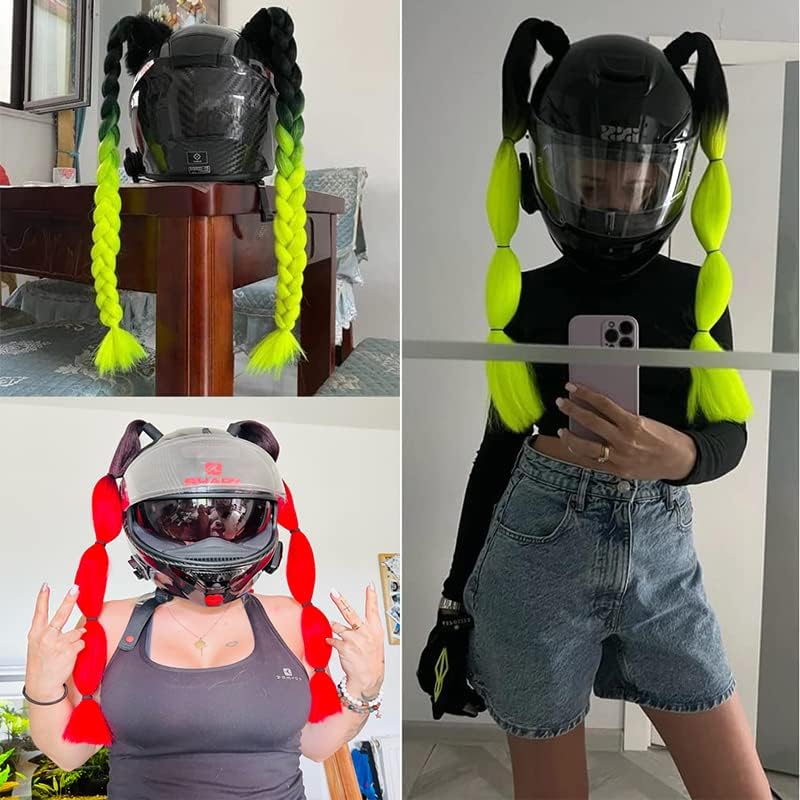 2 piezas – Casco de motocicleta, cola de caballo, casco de bicicleta, trenzas para cualquier casco, decoración de copa, reutilizable (J)
