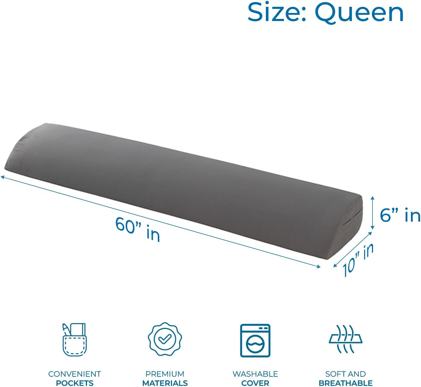 Nestl Almohada de cuña de cama para cabecero, relleno de huecos de cama tamaño Queen con bolsillos laterales, almohada de cuña para cabecero para
