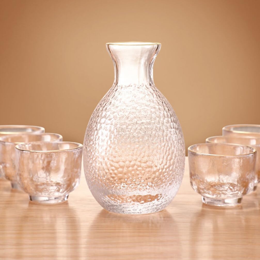 UPKOCH Botella de vidrio para sake japonés, botella de cristal de sake tradicional, jarra de vino chino, jarra de servir sake refrigerada, jarras de