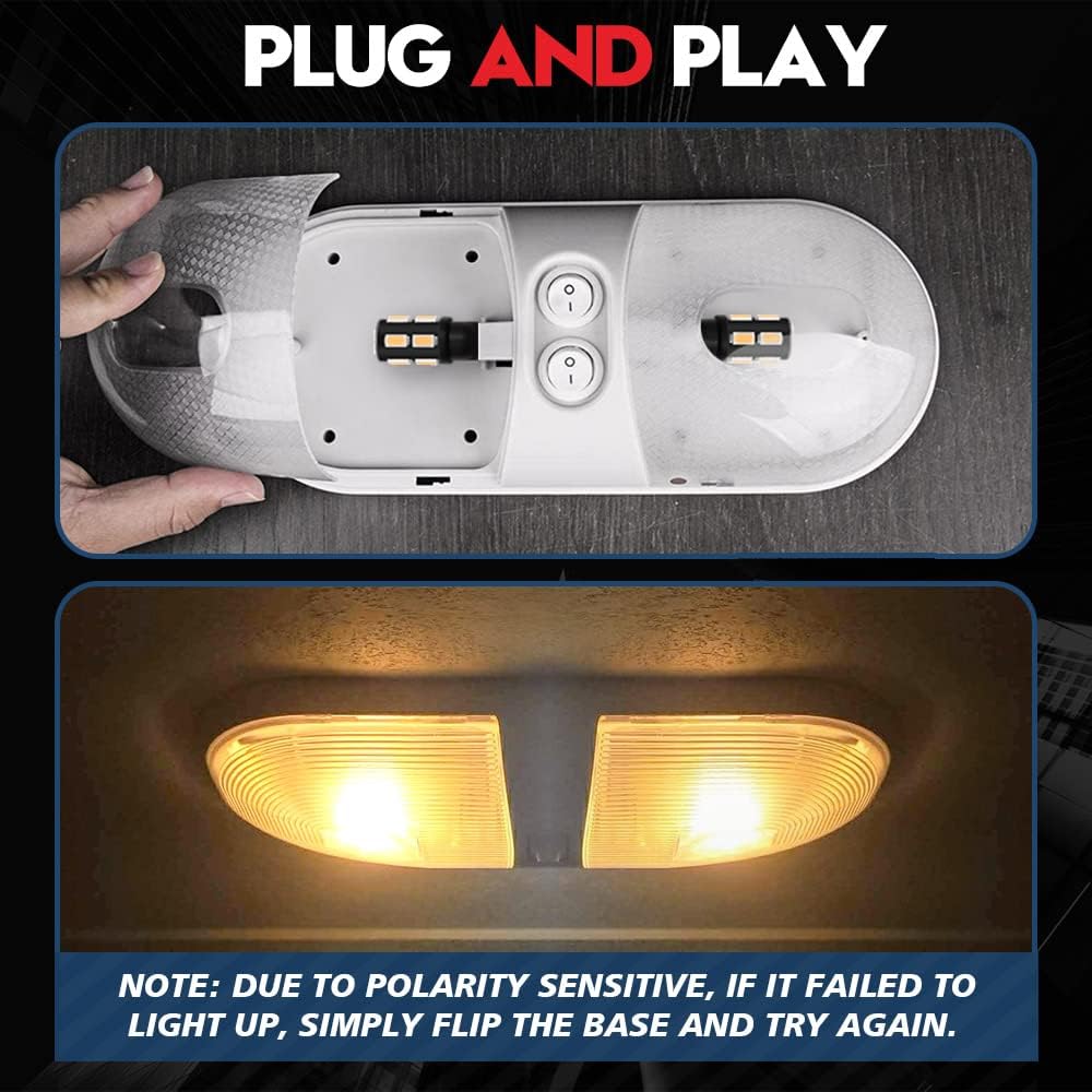 VEHICODE Bombilla LED de 12 V 921 922 912 906 suave blanco cálido 579 904 916 918 Kit de repuesto de luz interior para caravana, cámper, remolque,