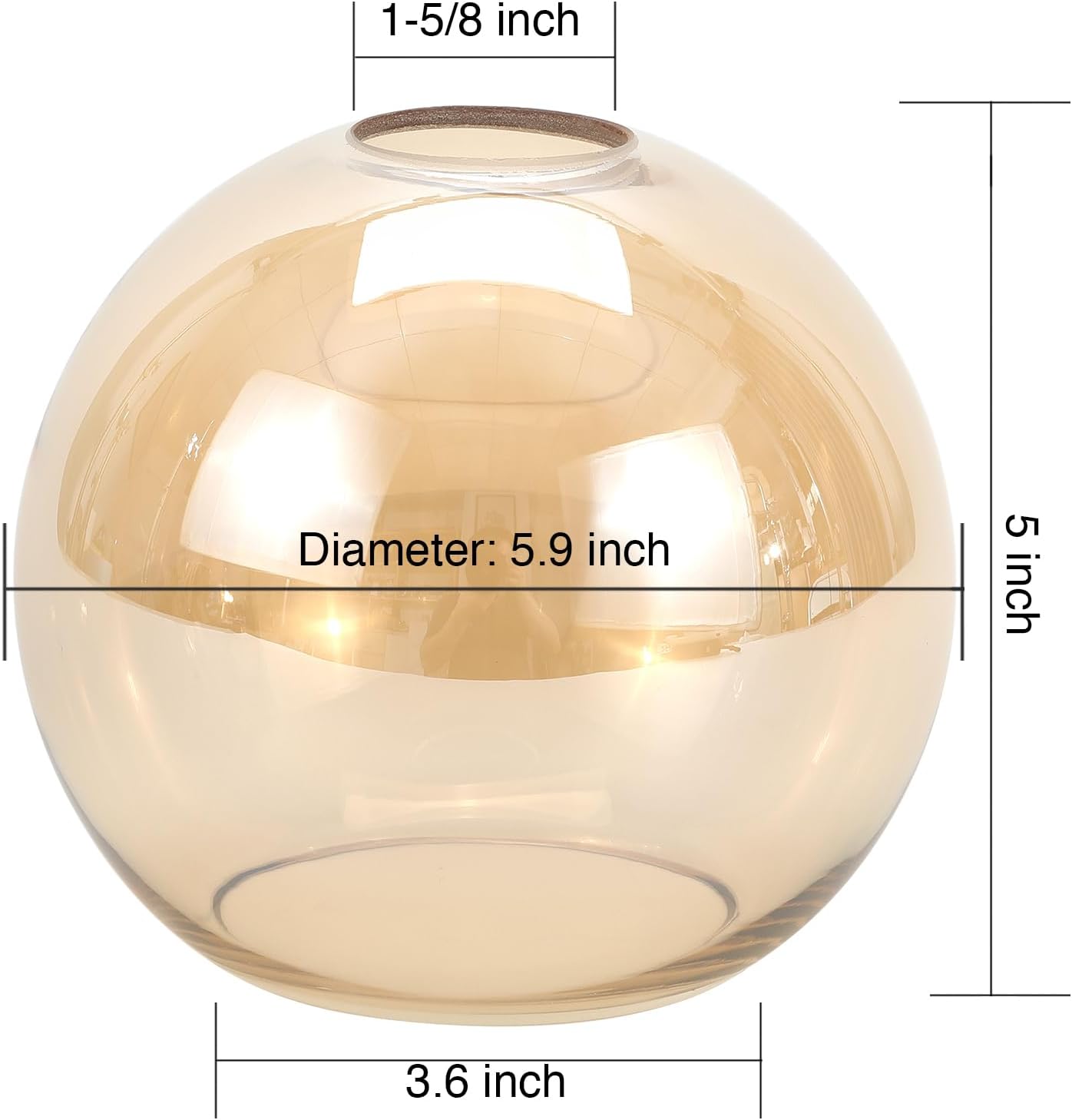 Paquete de 3 cubiertas de pantalla de vidrio ámbar transparente de repuesto para accesorios de iluminación, pantalla redonda de globo de 5.9