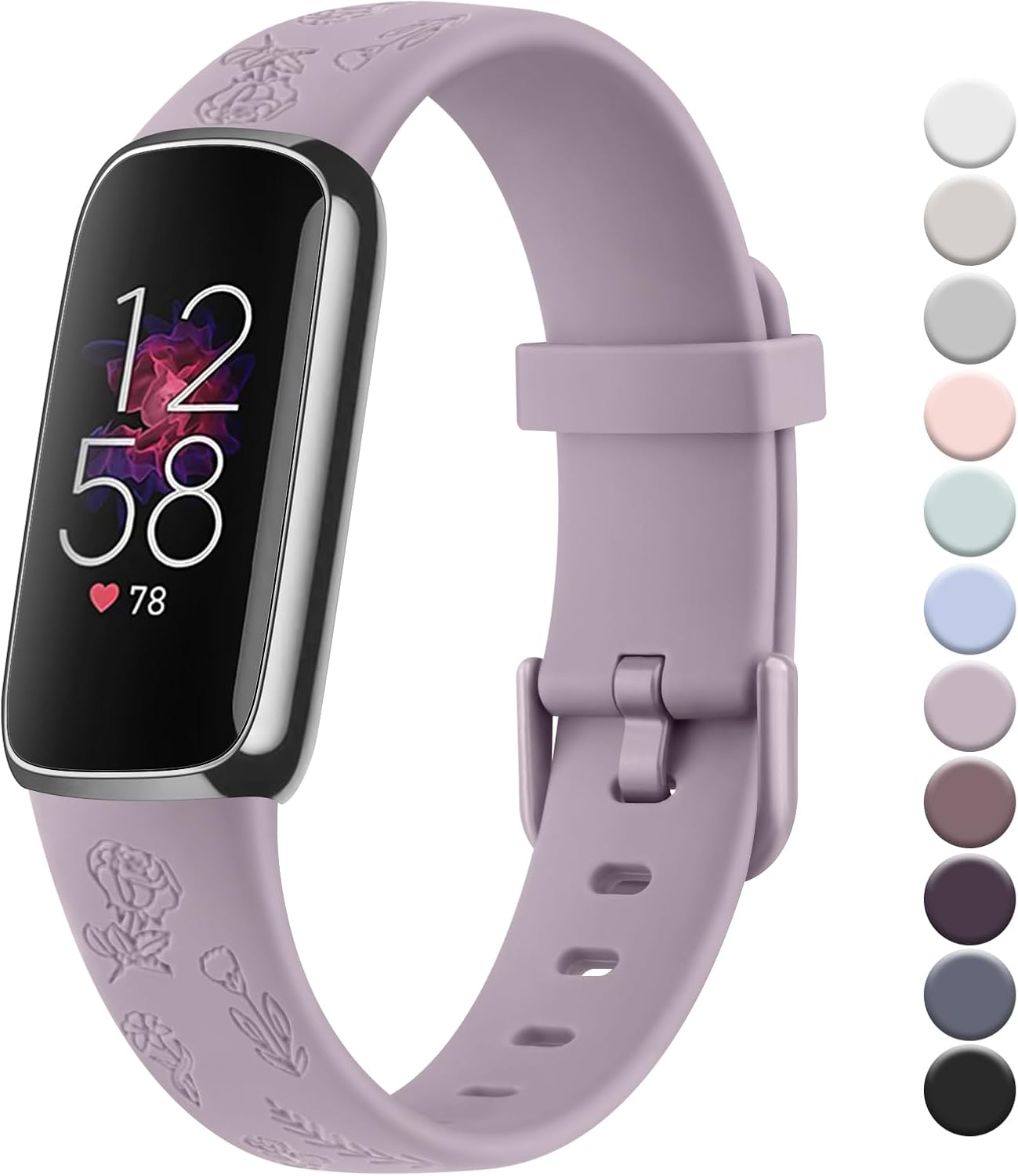 Amzpas Correa grabada para Fitbit Luxe para mujer, diseño floral, de silicona, impermeable, correa de repuesto compatible con Fitbit Luxe Fitness