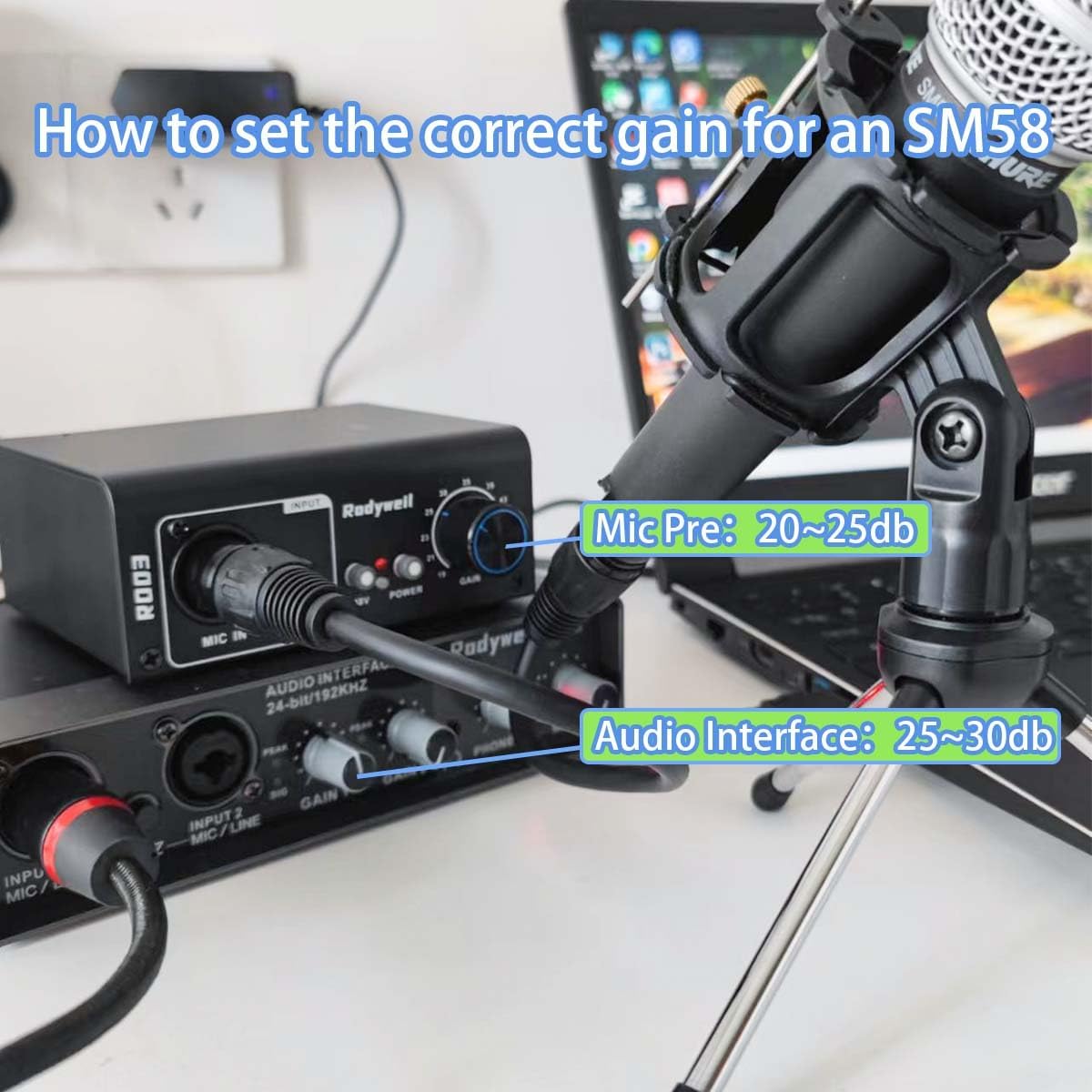 Micrófono Preamplificador Mic Gain Booster con 2 Entradas Max 75db Ganancia 48V Phantom Power para micrófono dinámico y condensador