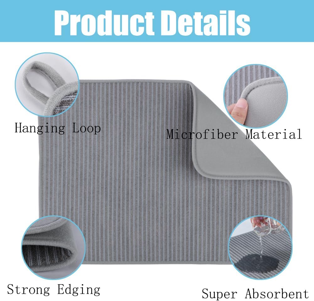 Tapete para secar platos para encimera de cocina, paquete de 2 unidades, 24 x 17 pulgadas, tapete escurridor de platos de microfibra de 24 x 17