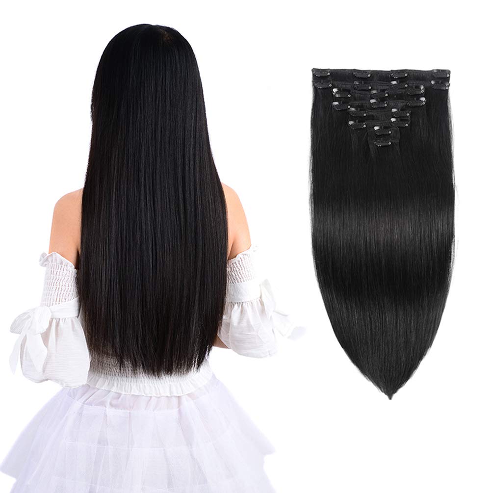 Extensiones de pelo humano real tipo Remy con clip, 8 piezas. Cabello humano lacio de doble trama.