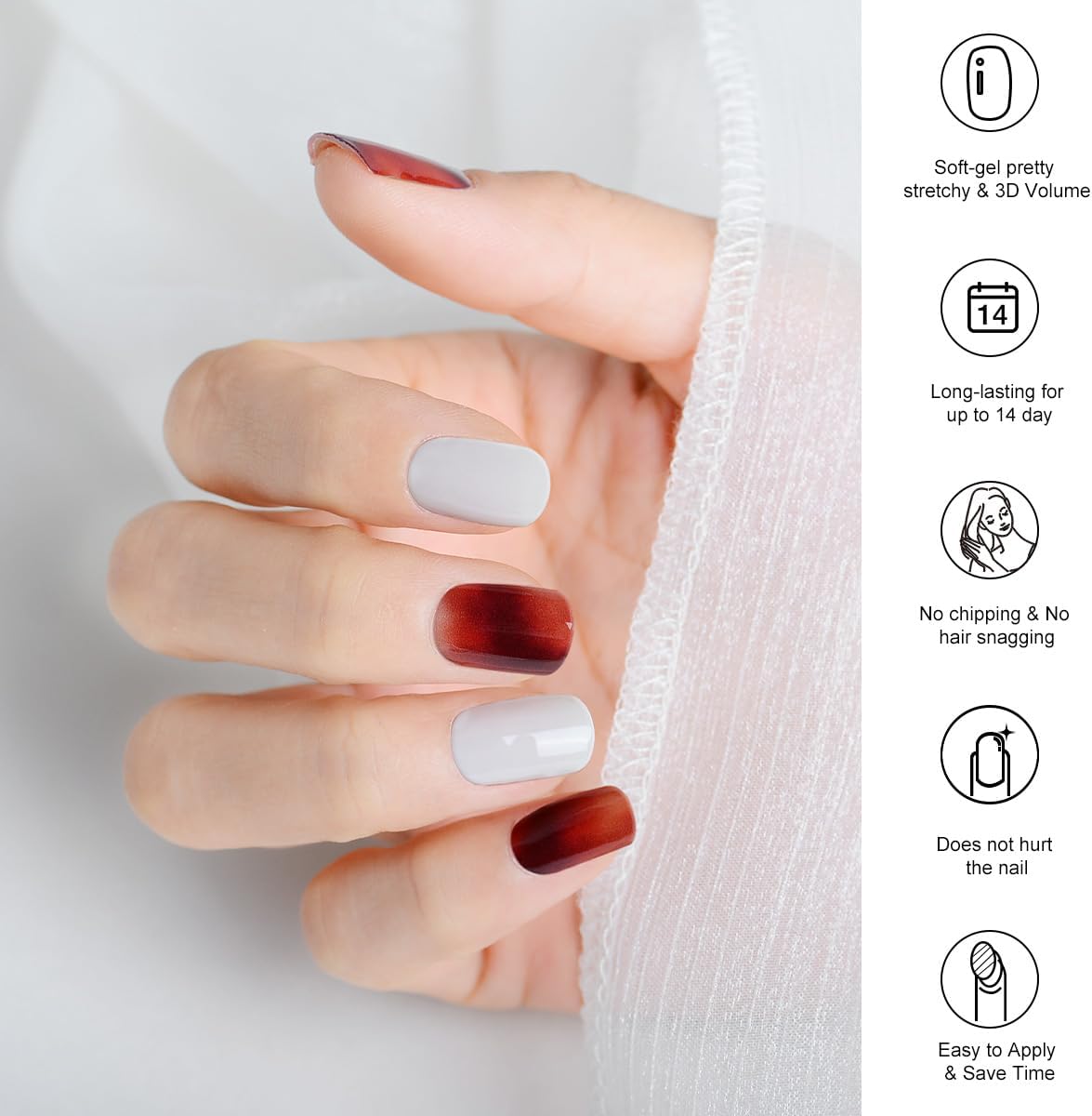 Tiras de uñas de gel semicuradas, 20 unidades, calcomanías de uñas de gel de calidad de salón, tiras de gel semicuradas de larga duración,