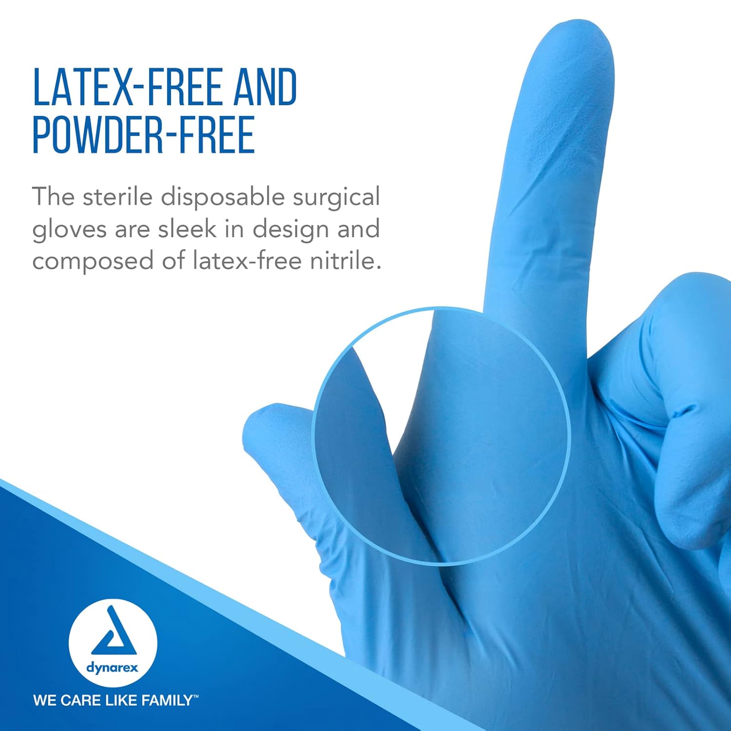 Dynarex Guantes quirúrgicos de nitrilo desechables estériles, sin polvo, empaquetados individualmente en pares, palmas texturizadas, azul, mediano,
