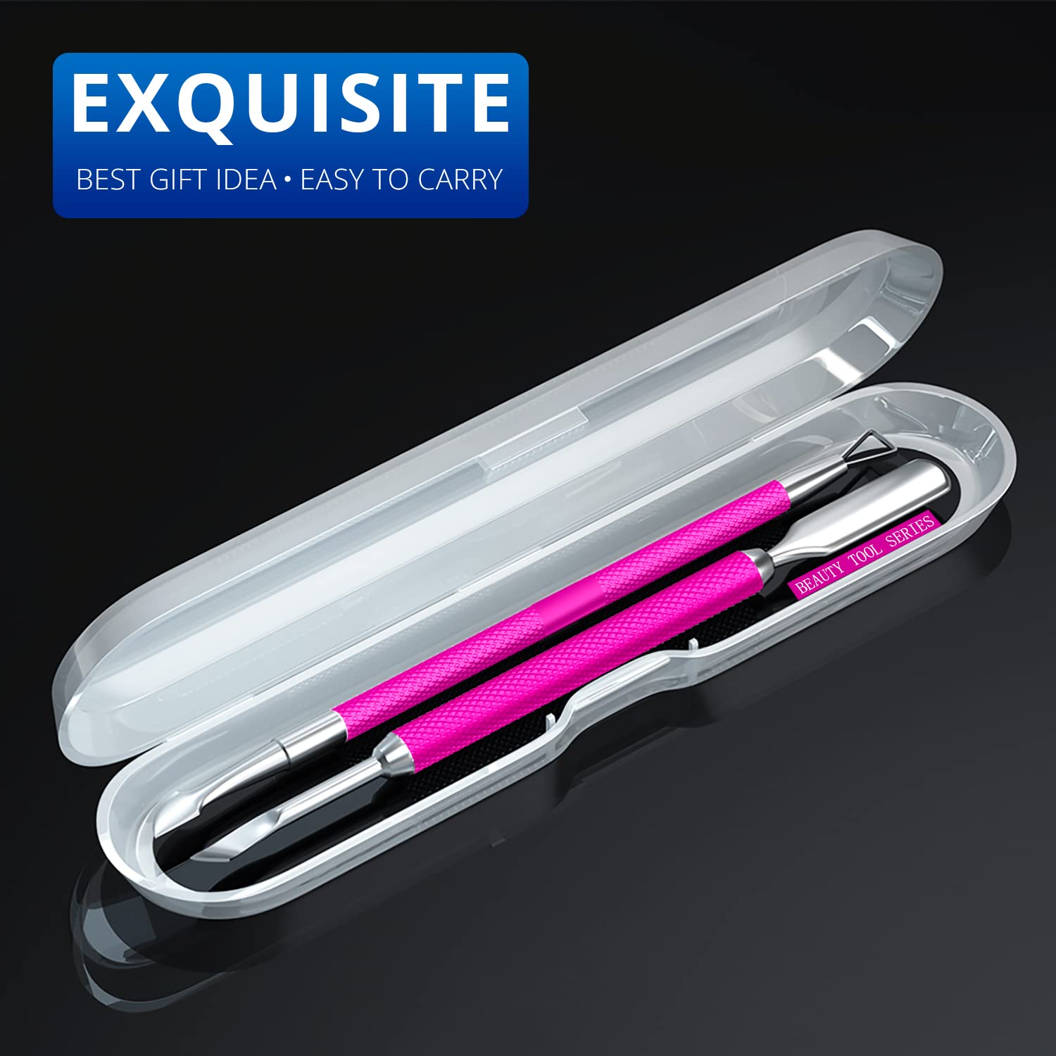 2 piezas de metal rosa rosa cutícula removedor de cutículas de calidad de salón de belleza de gel de acero inoxidable pelador raspador duradero
