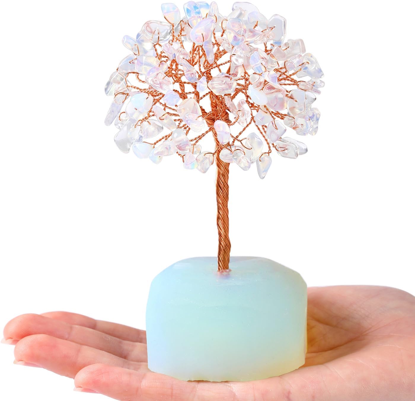 QINJIEJIE Decoración de árbol de cristal curativo de ópalo para decoración de árbol de piedra de cristal natural, árbol de piedras preciosas de