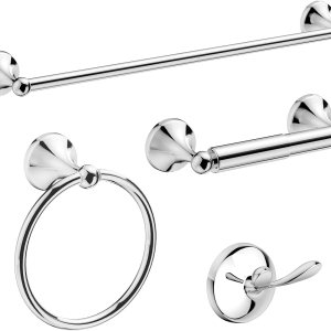 USHOWER Juego de accesorios de baño de cromo pulido, juego de toallero de 18 pulgadas montado en la pared, juego de accesorios de baño resistentes, USHOWER Juego de accesorios de baño de cromo pulido, juego de toallero de 18 pulgadas montado en la pared, juego de accesorios de baño resistentes,