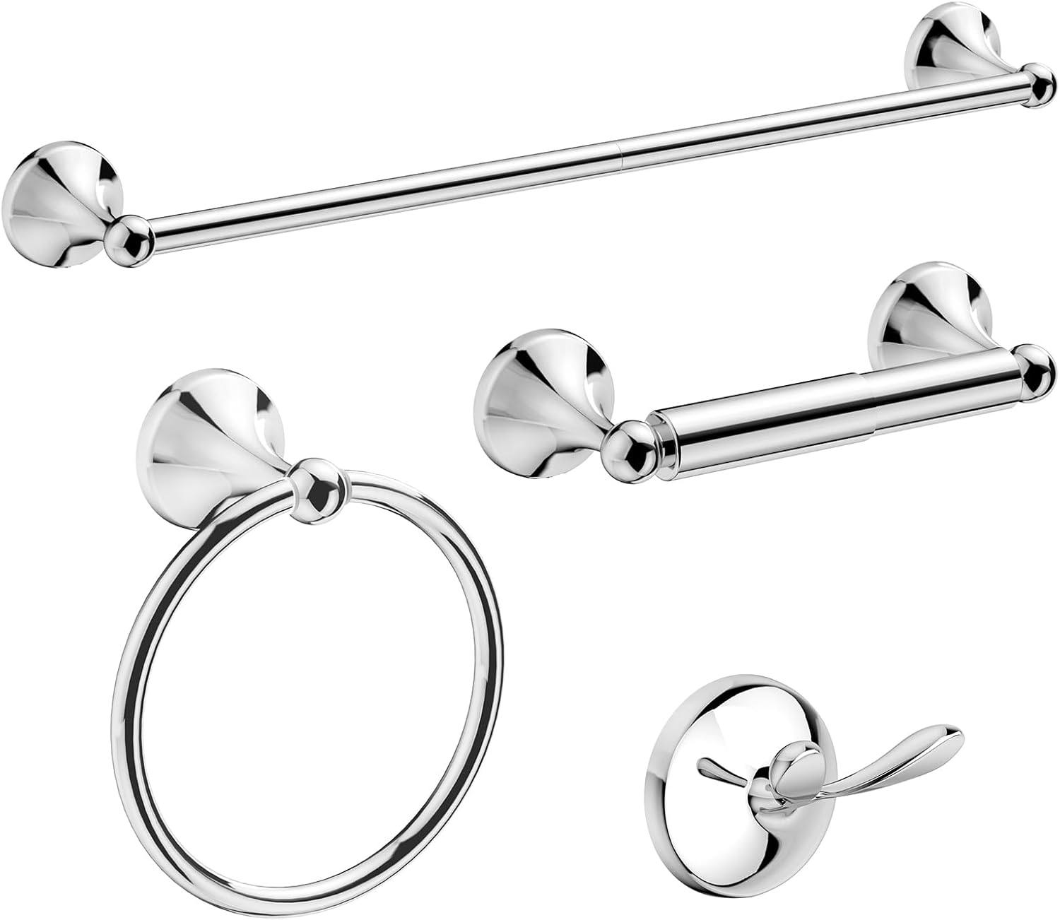 USHOWER Juego de accesorios de baño de cromo pulido, juego de toallero de 18 pulgadas montado en la pared, juego de accesorios de baño resistentes,