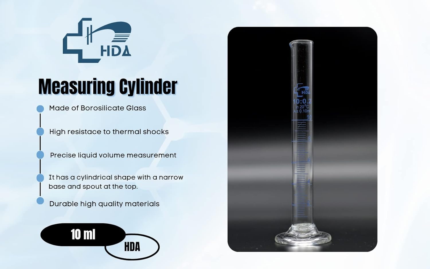 HDA Cilindros de medición de vidrio 0.3 fl oz, base redonda, con boquilla y graduación, instrumento volumétrico, cristalería para laboratorios,