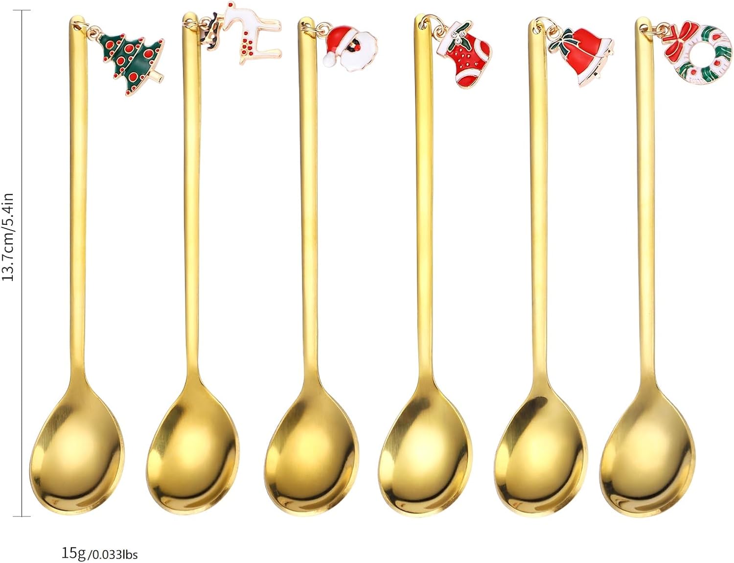 Cucharas de café doradas de acero inoxidable para Navidad, regalo de Navidad para decoraciones festivas, juego de 6 para revolver el té y utensilios