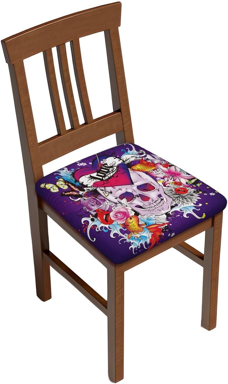 Fundas de cojín para sillas de comedor de calaveras coloridas, extraíbles y lavables, fundas reutilizables para sillas de cocina, para comedor,